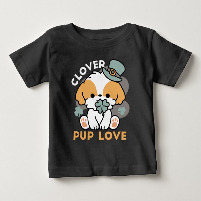 Camiseta Lucky Pup com Clover - Rua. Presente no Dia de Pat (Frente)