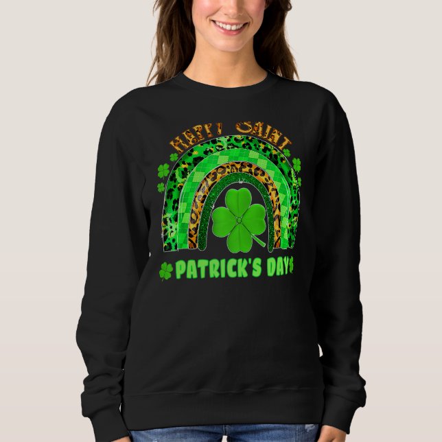 Camiseta Lucky Rainbow Leopard Patrick Day Funny Green Sham (Frente)
