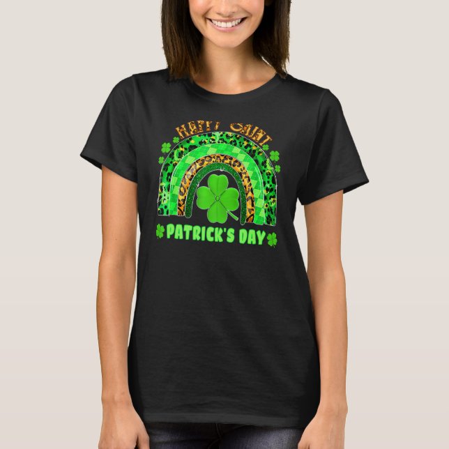 Camiseta Lucky Rainbow Leopard Patrick Day Funny Green Sham (Frente)