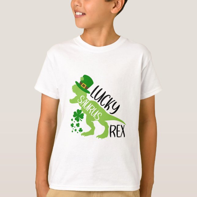 Camiseta Lucky Saurus Rex - Rua. Dinossauro do Dia de Patri (Frente)