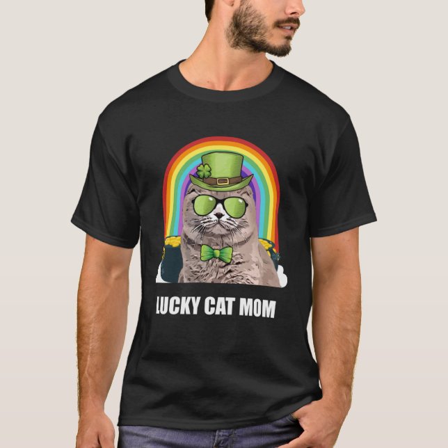 Camiseta Lucky Scottish Fold Cat Mom St Patricks Day (Frente)