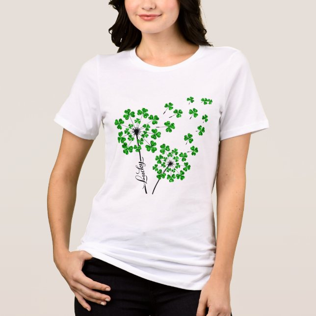 Camiseta Lucky Shamrock Dandelion Dia de São Patrício irlan (Frente)