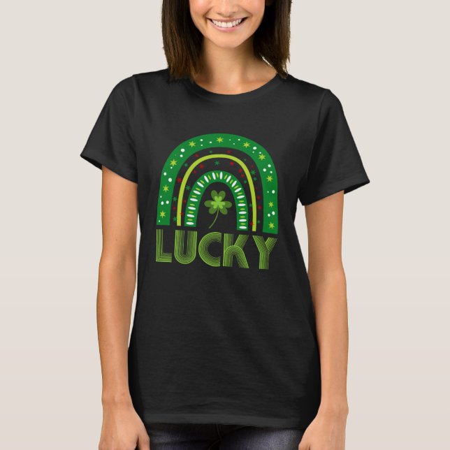 Camiseta Lucky Shamrock Green Rainbow Dia de São Patrício i (Frente)