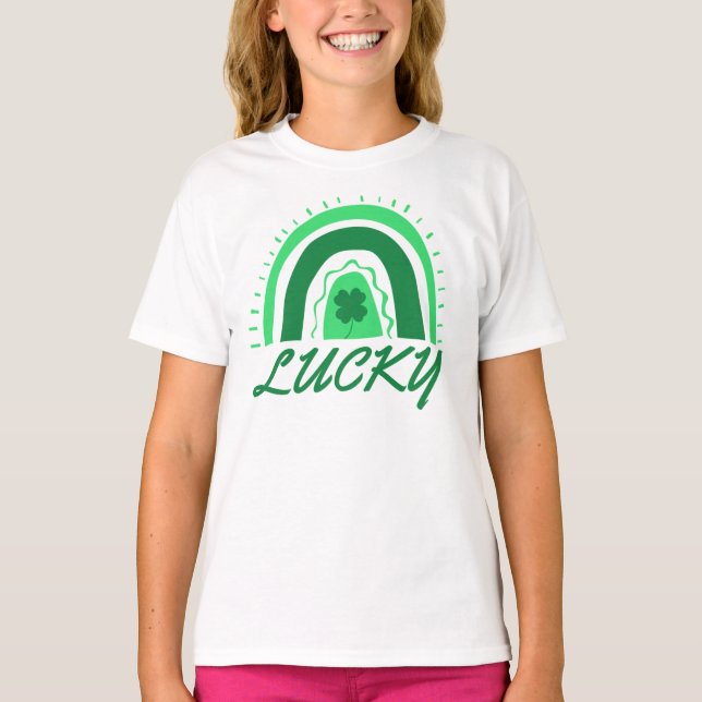 Camiseta Lucky Shamrock Rainbow Rua de Patrick (Frente)