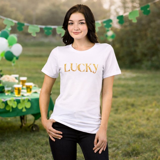 Camiseta Lucky St. Patrick's Day Gold Leaf Pattern Text (Criador carregado)