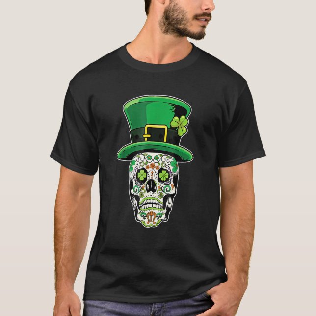 Camiseta Lucky St. Patrick's day Green Irish Shamrock Skull (Frente)