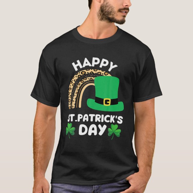 Camiseta Lucky St.Patricks Day Rainbow Cool Leopard Patrick (Frente)