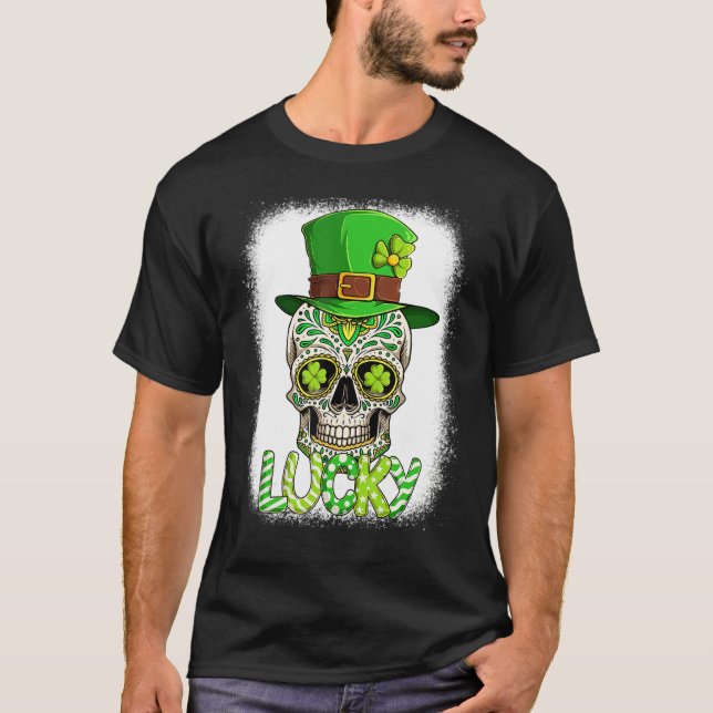 Camiseta Lucky Sugar Skull Leprechaun Hat St Patrick's Day  (Frente)
