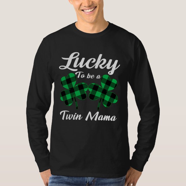 Camiseta Lucky To Be A Twin Mama Irish Twin Mom  St Patrick (Frente)