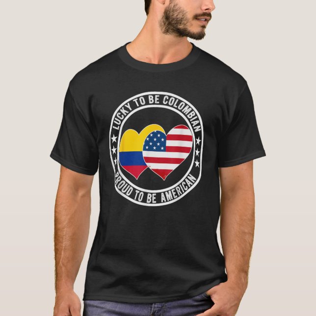 Camiseta Lucky To Be Colombian Proud To Be American Colombi (Frente)