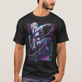 Camiseta Lucy Cyberpunk Edgerunners Olhos Rojos Roxos Rua 