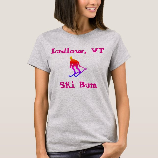 Camiseta Ludlow, VT, Rainbow Ski Bum (Esqui Vermont) (Frente)