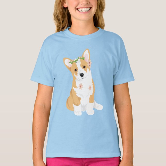 Camiseta LuluBelle o Corgi bonito com coroa da flor (Frente)