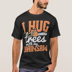 Camiseta lumberjack forester em cadeia serra árvore da flor