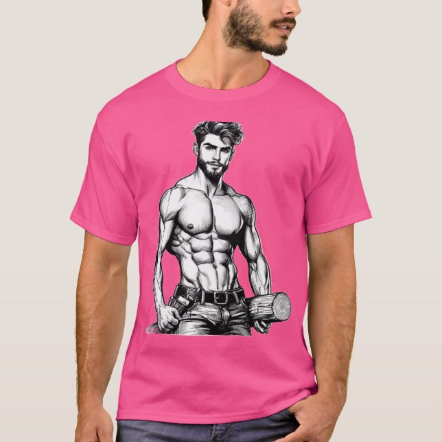 Camiseta Lumberjack Muscle Power LGBTQ Gay Pride ColorIn De (Frente)