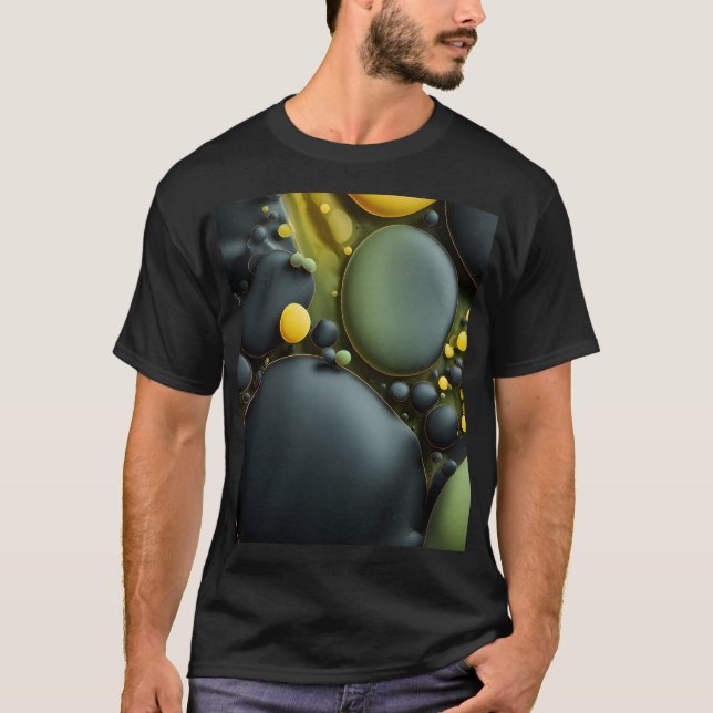 Camiseta Luminous Fluid Dynamics: Yellow and Green Abstract (Frente)