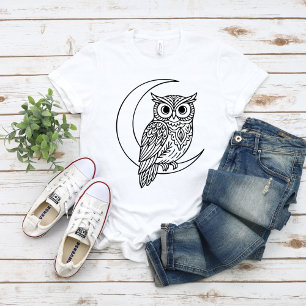 Camiseta Luna Coruja Linha Arte com Lua Crescente