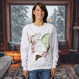 Camiseta Luna Moth Moon White Cat Green