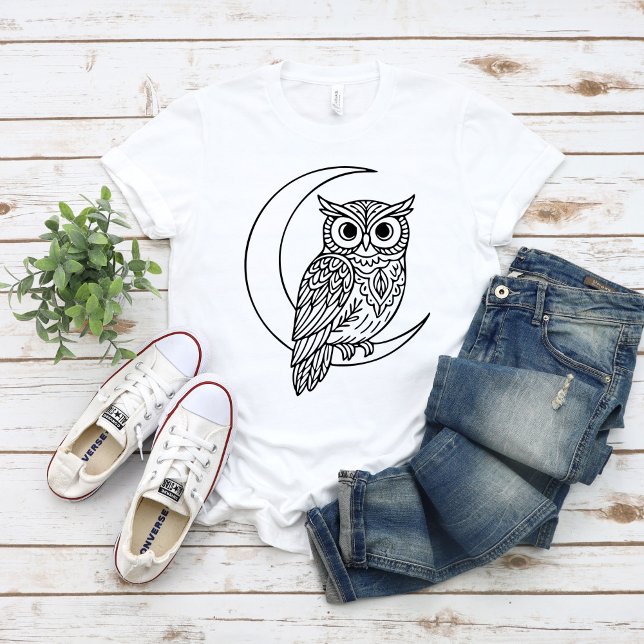 Camiseta Luna Owl Line Art with Crescent Moon (Criador carregado)
