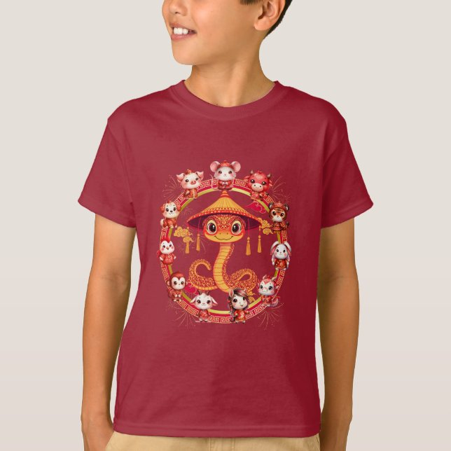 Camiseta Lunar Chinês, Ano Novo Cobra Design 1 (Frente)