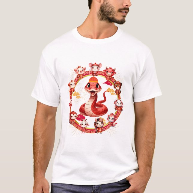 Camiseta Lunar Chinês, Ano Novo Cobra Design 2 (Frente)