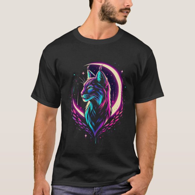 Camiseta Lunar Lynx, Lynx Silhouette, Moon Crescente (Frente)