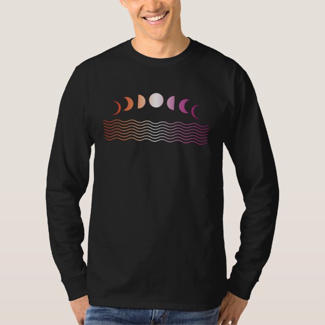Camiseta Lunar Moon Phase Lesbian Pride Flag LGBTQ Subtle Q (Frente)