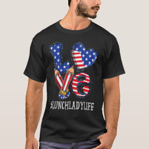 Camiseta Lunch Lady Love Usa Flag Fireworks 4 de julho