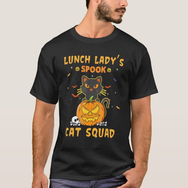 Camiseta Lunch Lady Spook Cat Squad Para Lunch Lady Hallowe (Frente)