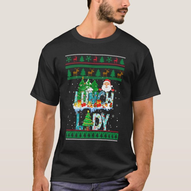 Camiseta Lunch Lady Ugly Christmas Tree Santa Matching Xmas (Frente)