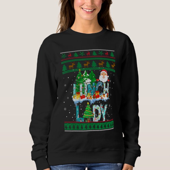 Camiseta Lunch Lady Ugly Christmas Tree Santa Matching Xmas (Frente)