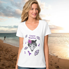 Camiseta Lupus Warrior Wolf Purple Ribbon Button