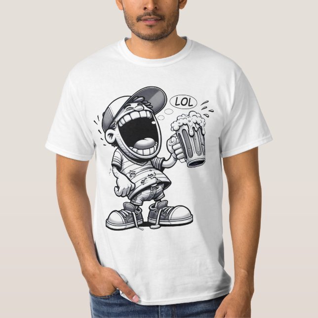 Camiseta Lustige Cartoonfi Freak Biertrinker "LOL" Comic (Frente)