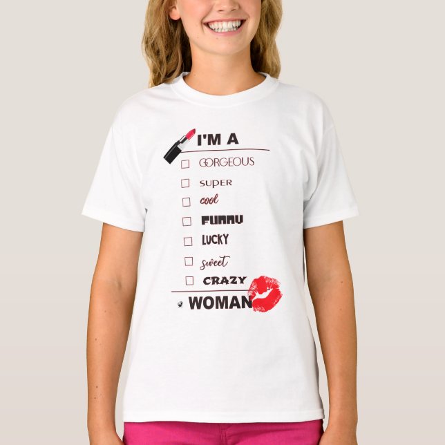 Camiseta Lustige Inschrift mit rotem Lippenstift und Lippen (Frente)