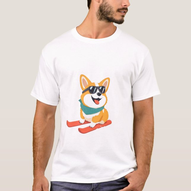 Camiseta Lustiger Corgi auf Skiern (Frente)