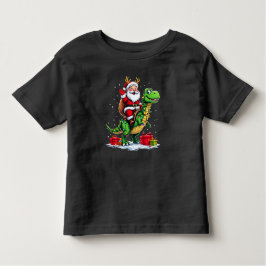 Camiseta Lustiger Weihnachtsmann auf Dino mit Lichterkette