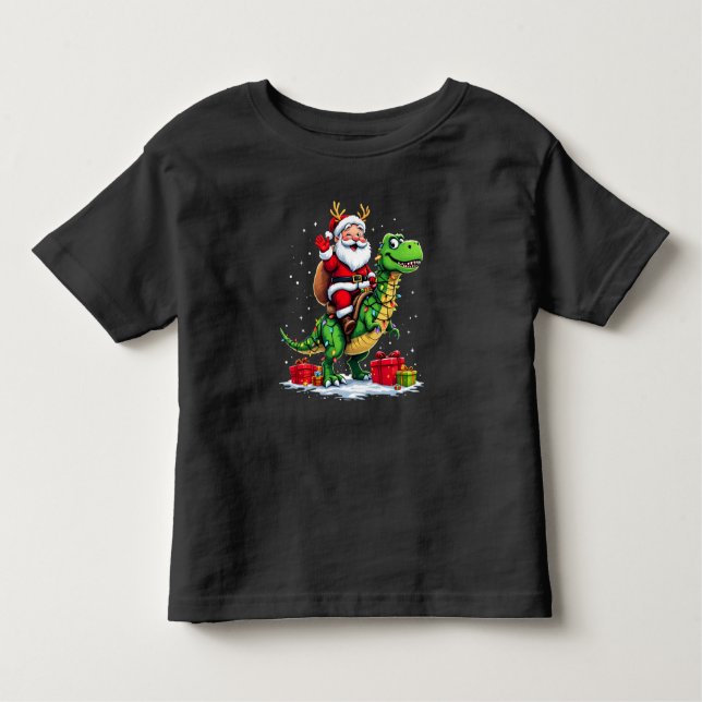 Camiseta Lustiger Weihnachtsmann auf Dino mit Lichterkette (Frente)