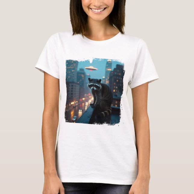 Camiseta Lustiges Sci-Fi-Waschbär-Design (Frente)