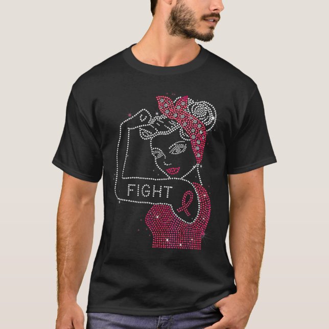 Camiseta Luta contra o Cancer Riveter Rhinestone (Frente)