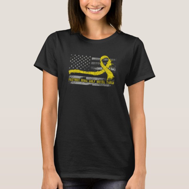 Camiseta Luta Contra Sarcoma - Alfabeto Militar Americano (Frente)