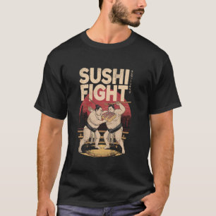Camiseta Luta de Comida de Sushi Engraçado Vintage Japonês