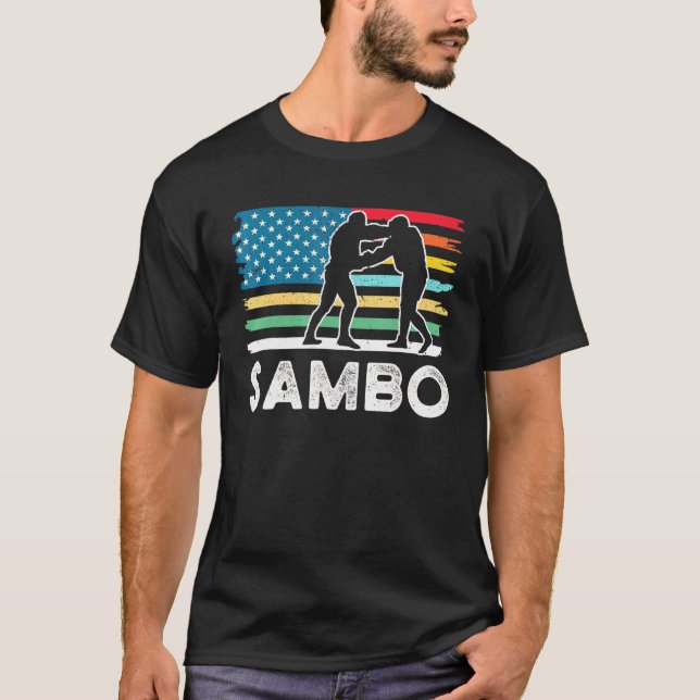 Camiseta Luta de judo Sambo artes marciais retrô US Flag- w (Frente)