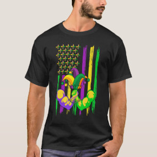Camiseta Luta Jester Hat Retro American Flag Mardi Gra