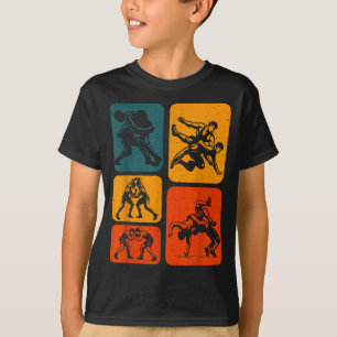 Camiseta Luta Livre Silhueta Vintage Retro Homens Wo
