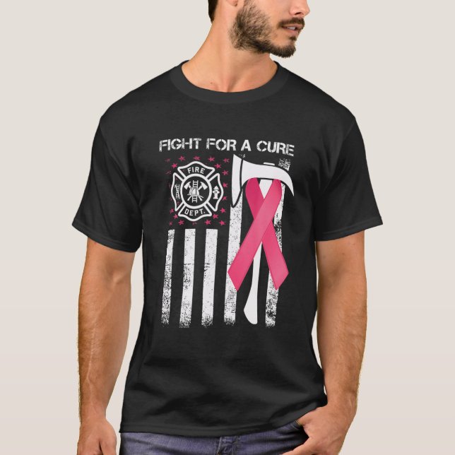 Camiseta Luta Por Um Cancer De Mama De Bombeiros De Bandeir (Frente)