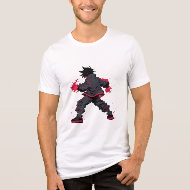 Camiseta Lutador de Rua Anime Sombrio com Poder de Energia  (Frente)