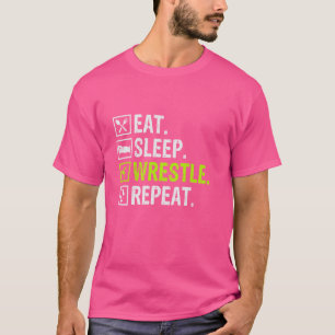 Camiseta Lutador Engraçado de Luta Livre Comer Dormir Lutar
