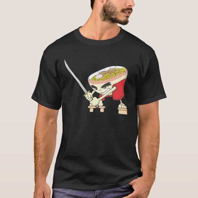 Camiseta Lutador japonês da sopa de macarronete com espada (Frente)