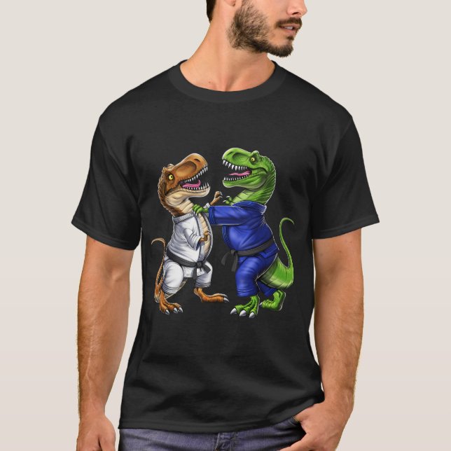 Camiseta Lutadores de Jiu-Jitsu de Dinossauro T-Rex (Frente)