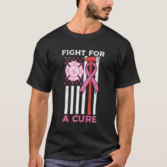 Camiseta Lutar Por Um Bombeiro Cura Cancer Da Mama Da Bande (Frente)